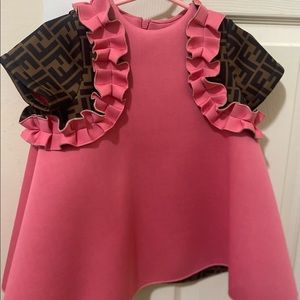 Fendi Pink FF monogram ruffled girls dress